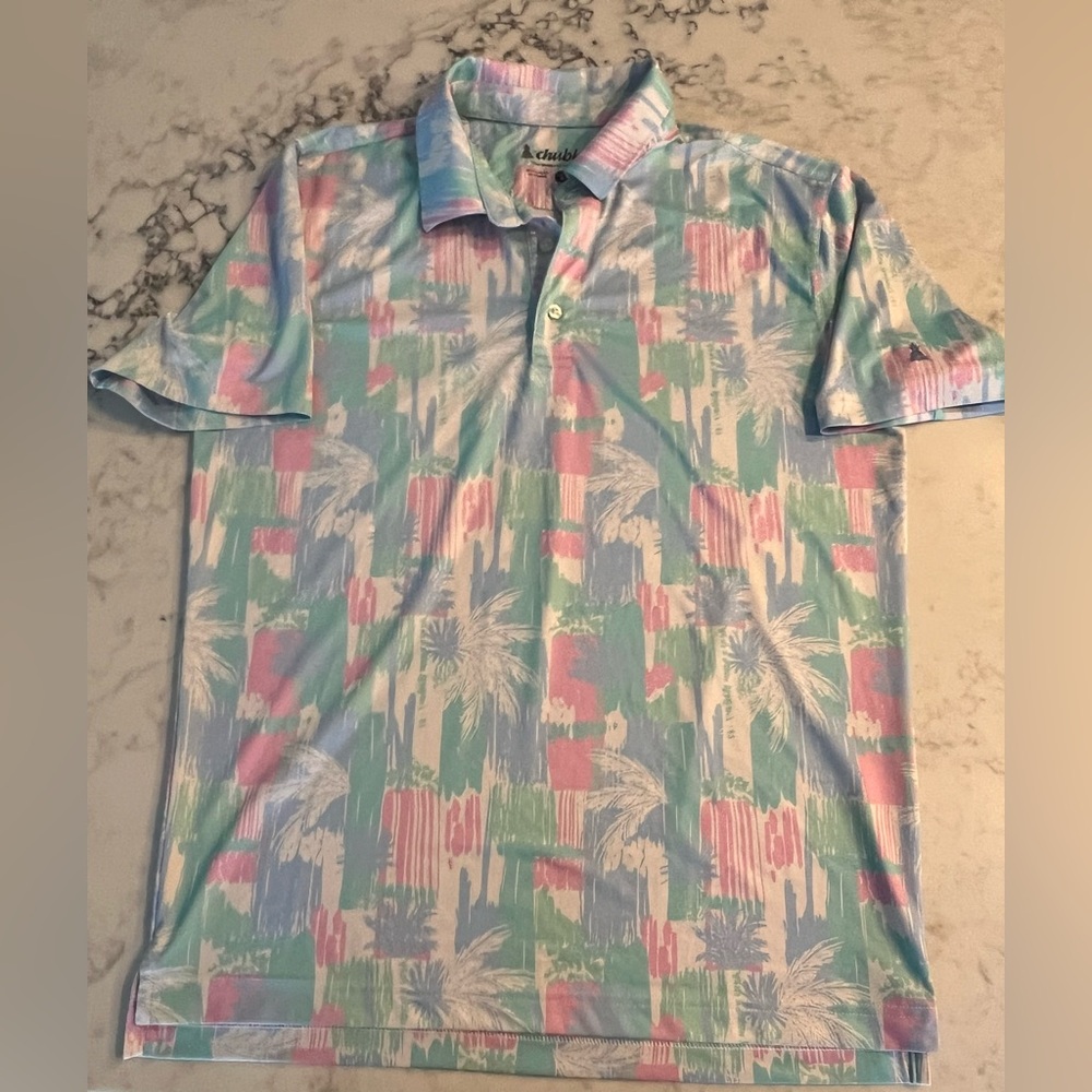 Chubbies Salty Palm Short Sleeve Printed Performance Golf Polo Shirt EUC